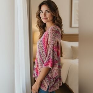 Boho style colorful woven womens bloucy sweater